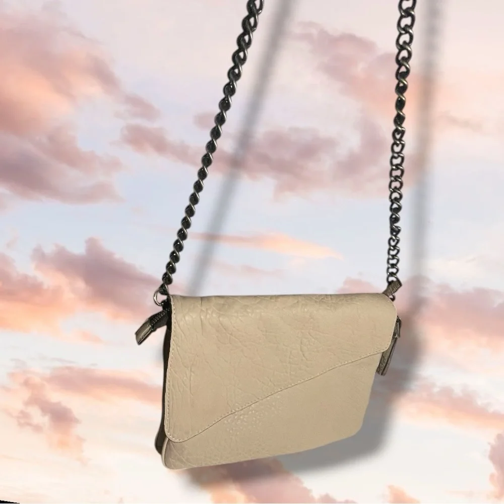 Maxon Collection Italian Napa Leather Asymmetric Flap Crossbody Bag, Cipria Pink